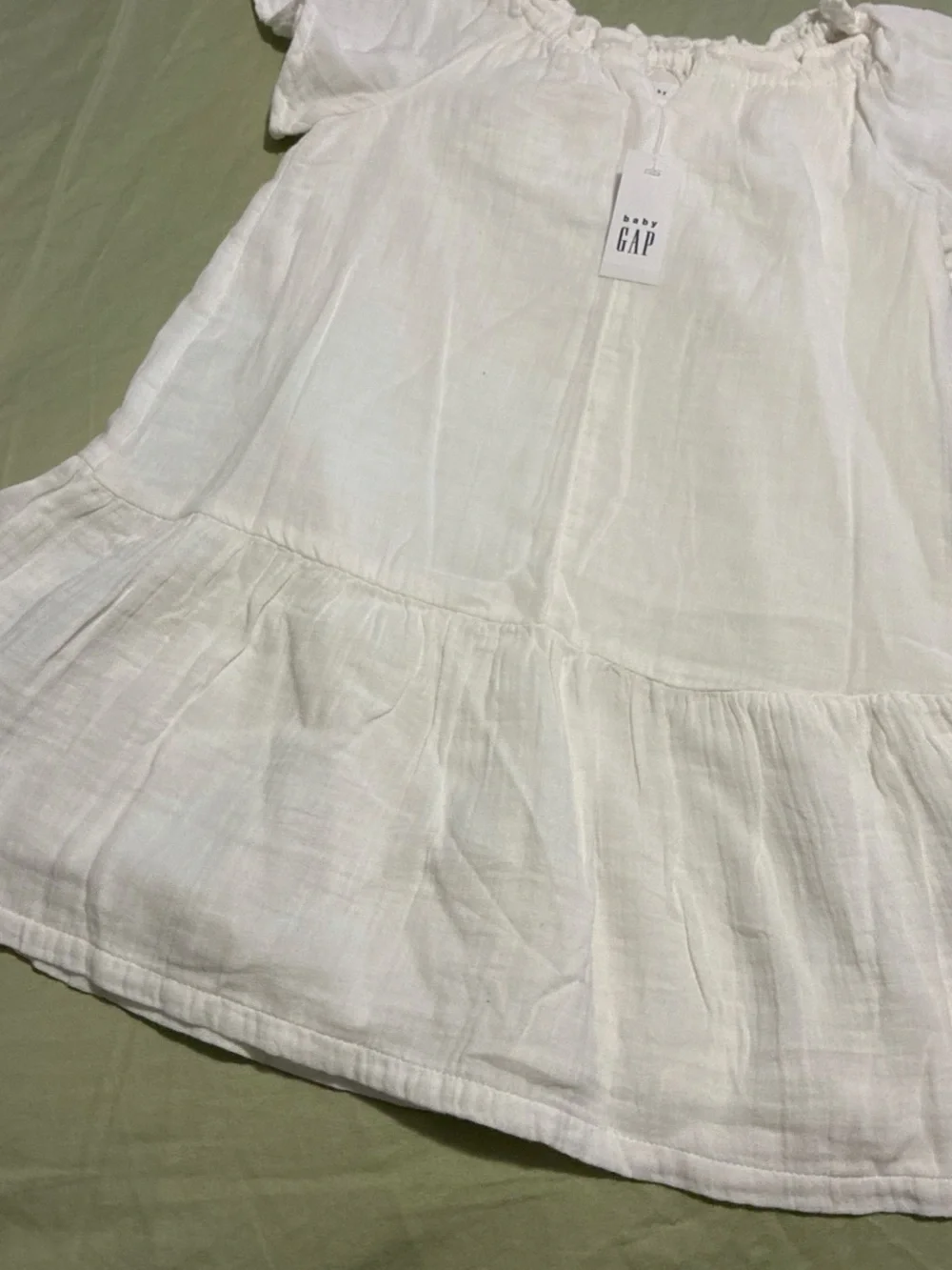 Brand New GAP Girls White Cotton Ruffle-Hem Dress
